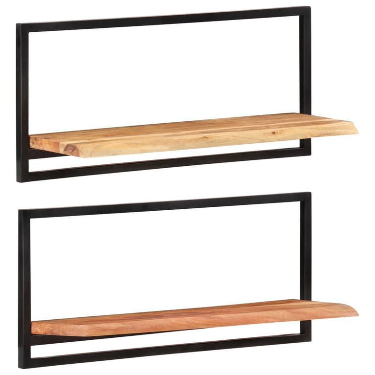 Wandschappen 2 st 80x25x35 cm massief acaciahout en staal MeubelReus