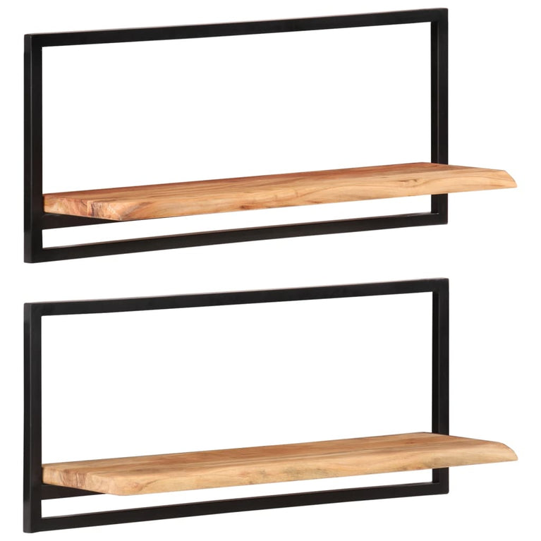 Wandschappen 2 st 80x25x35 cm massief acaciahout en staal MeubelReus