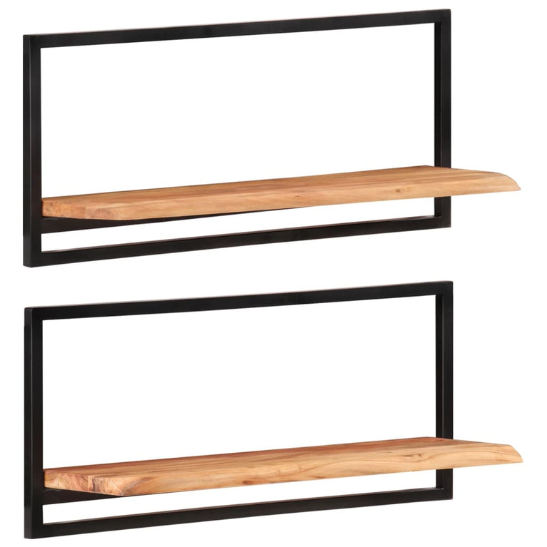 Wandschappen 2 st 80x25x35 cm massief acaciahout en staal MeubelReus