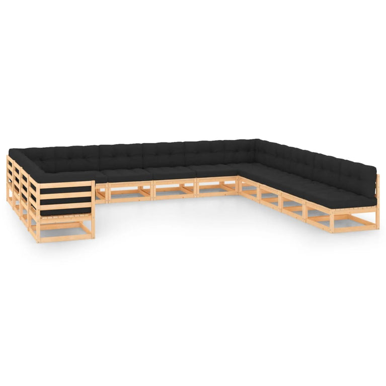 13-delige Loungeset met antracietkleurige kussens grenenhout MeubelReus