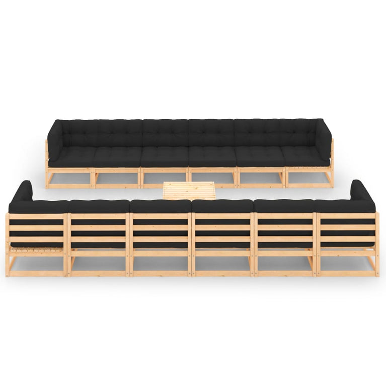 13-delige Loungeset met antracietkleurige kussens grenenhout MeubelReus