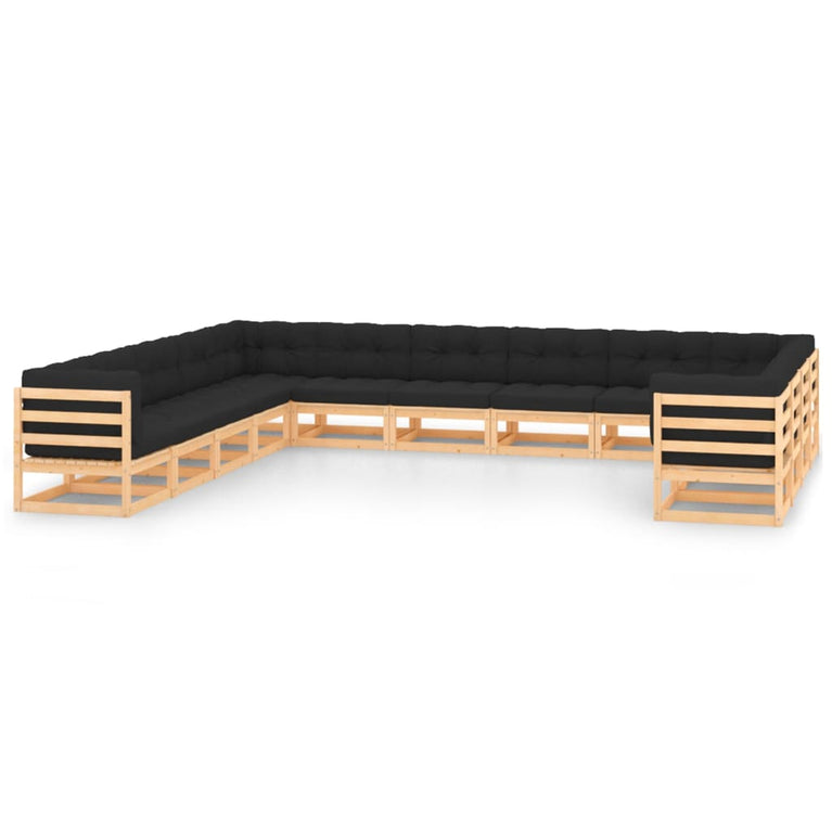 13-delige Loungeset met antracietkleurige kussens grenenhout MeubelReus