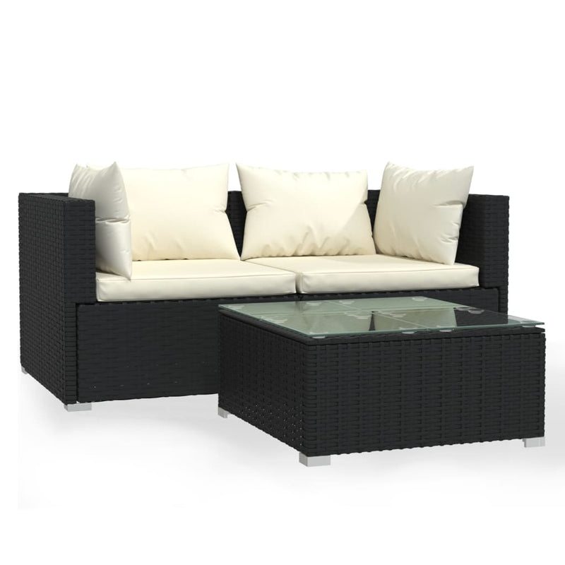 3-delige Loungeset met kussens poly rattan zwart MeubelReus