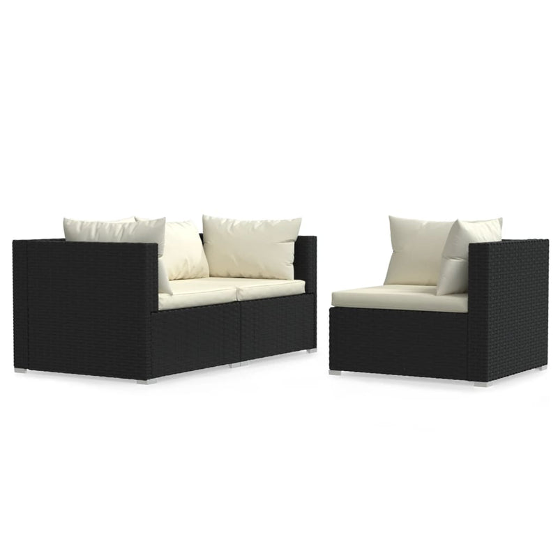 3-delige Loungeset met kussens poly rattan zwart MeubelReus
