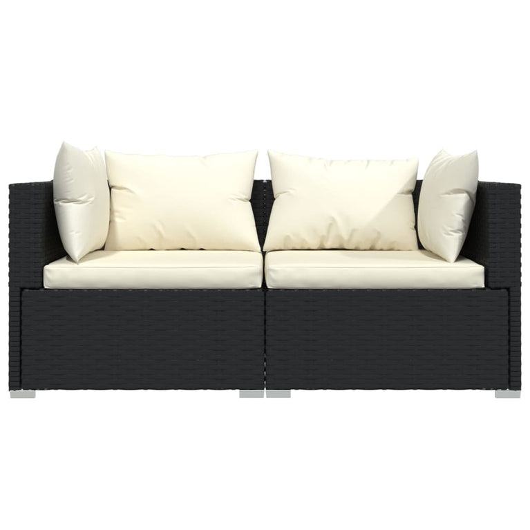 3-delige Loungeset met kussens poly rattan zwart MeubelReus
