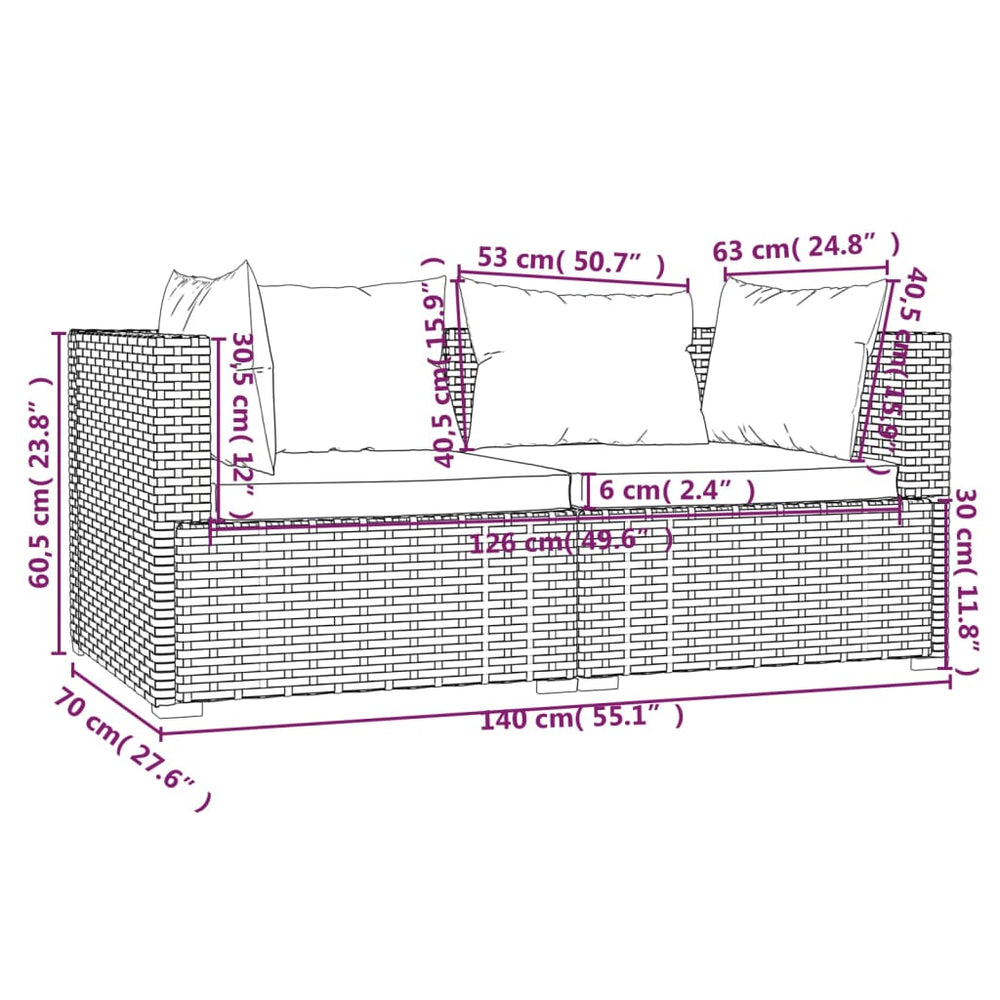3-delige Loungeset met kussens poly rattan zwart MeubelReus