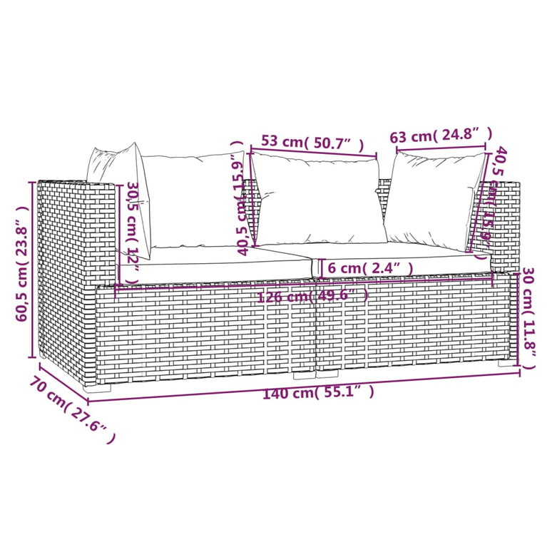 3-delige Loungeset met kussens poly rattan zwart MeubelReus