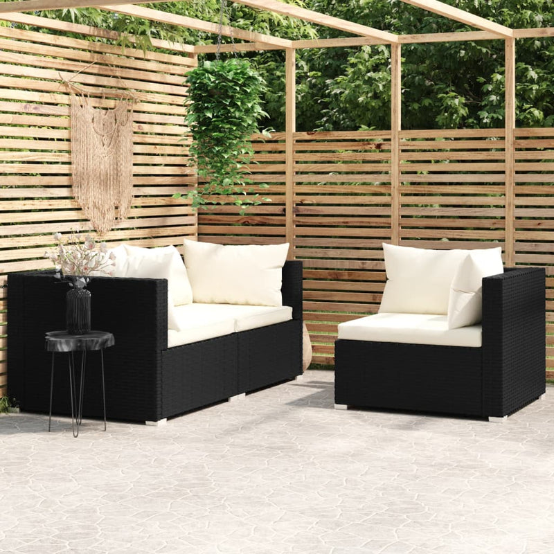 3-delige Loungeset met kussens poly rattan zwart MeubelReus