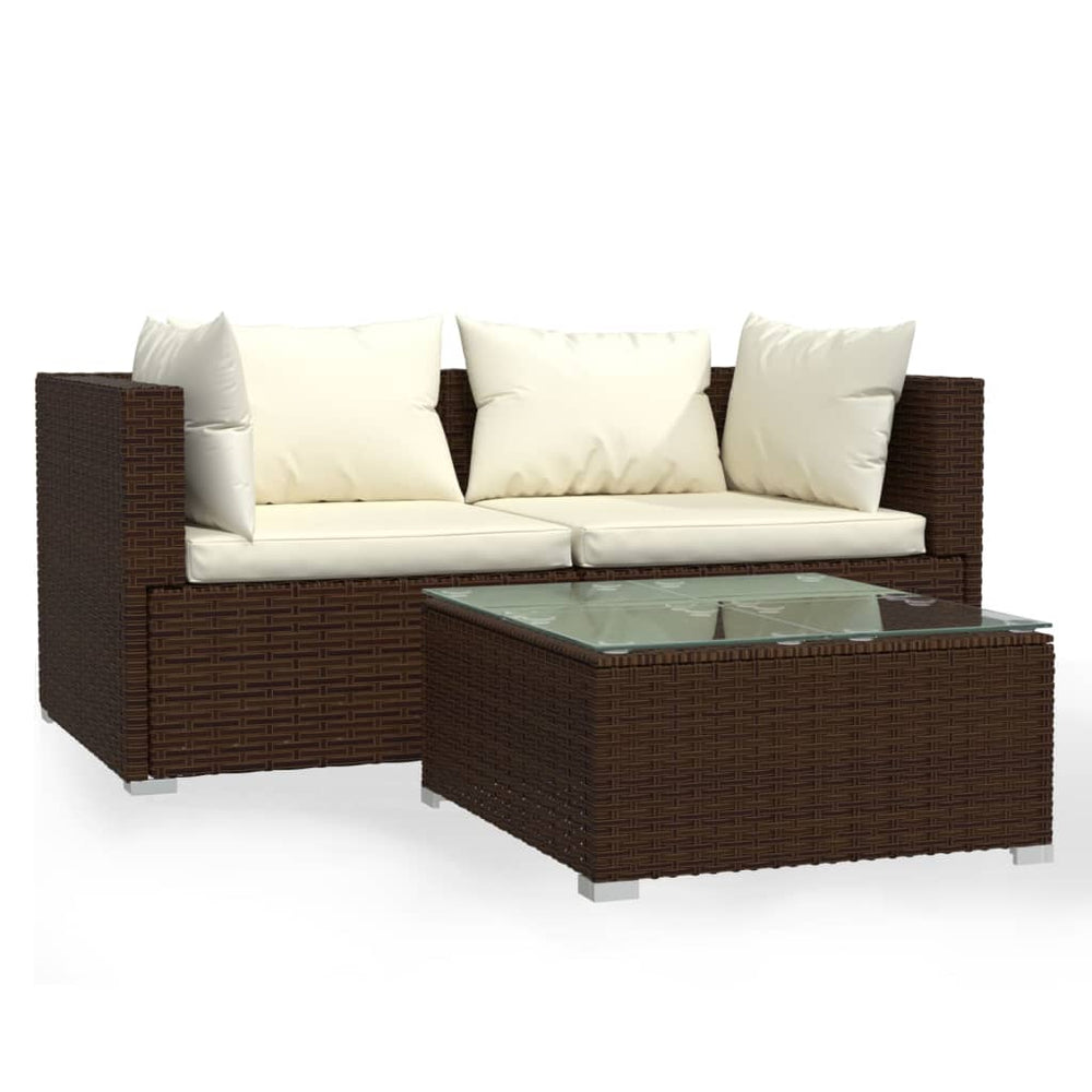 3-delige Loungeset met kussens poly rattan bruin MeubelReus