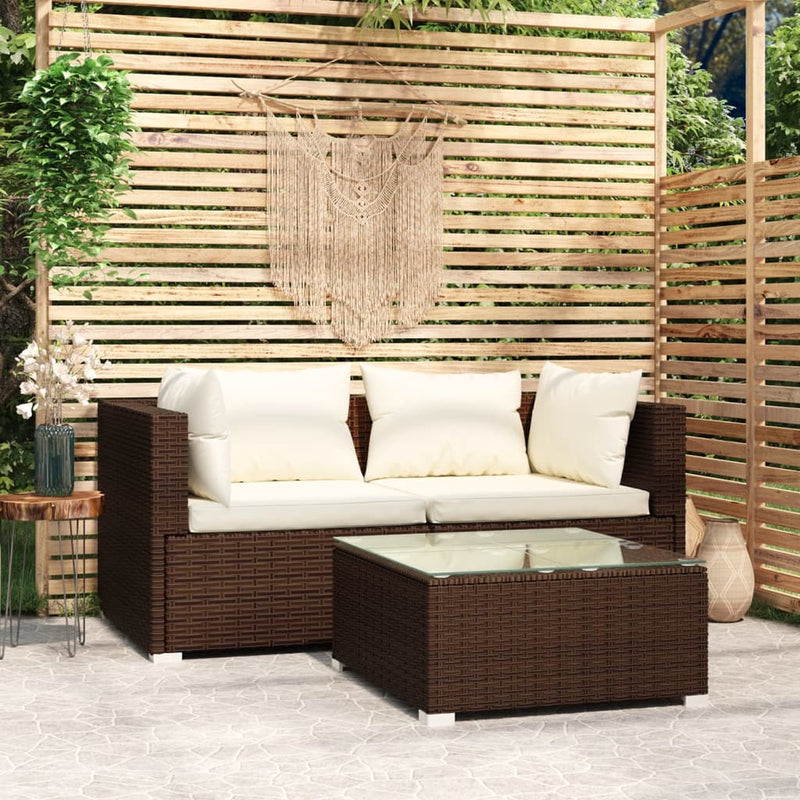 3-delige Loungeset met kussens poly rattan bruin MeubelReus
