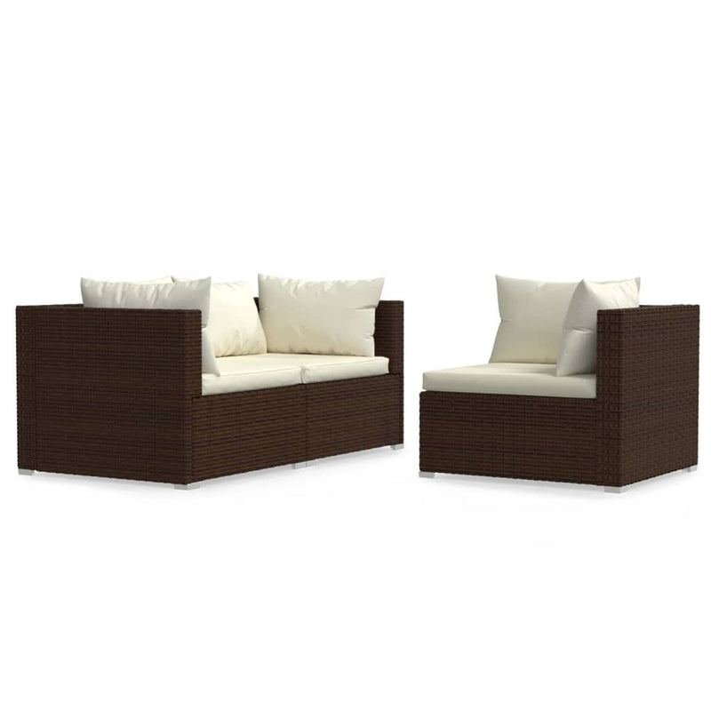 3-delige Loungeset met kussens poly rattan bruin MeubelReus