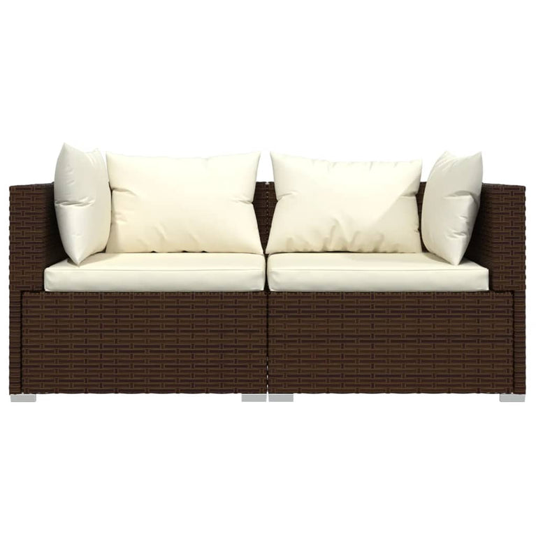 3-delige Loungeset met kussens poly rattan bruin MeubelReus