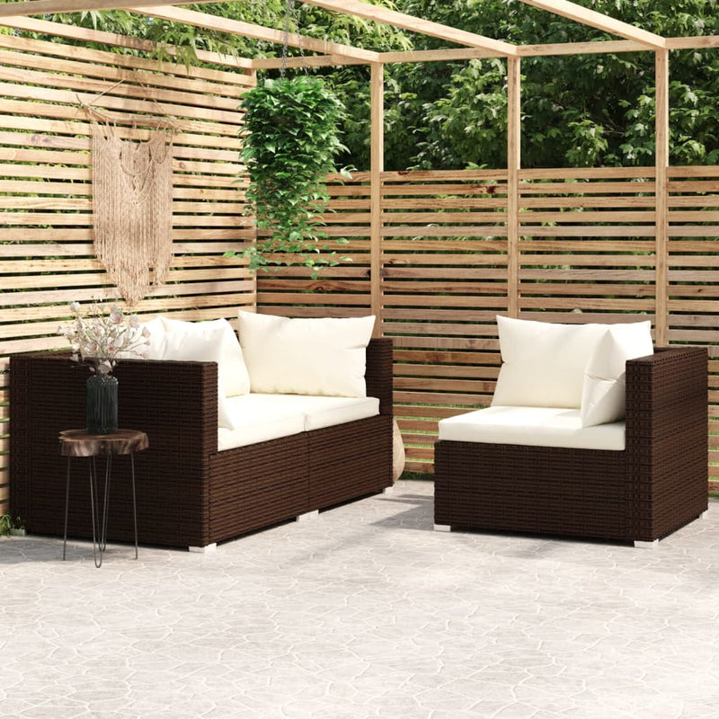 3-delige Loungeset met kussens poly rattan bruin MeubelReus
