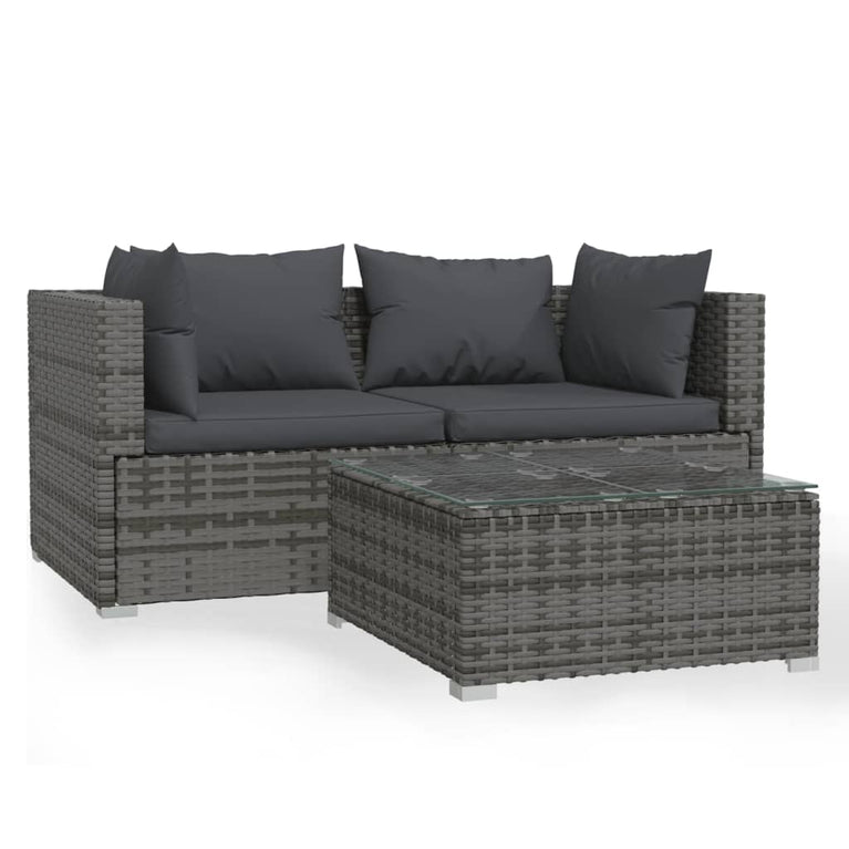 3-delige Loungeset met kussens poly rattan grijs MeubelReus