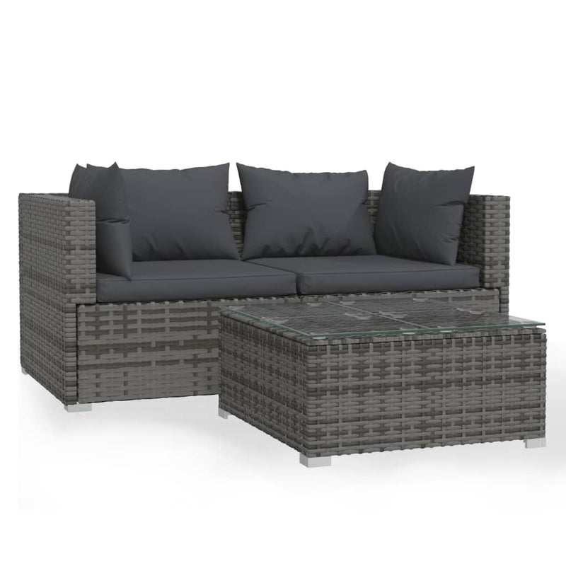 3-delige Loungeset met kussens poly rattan grijs MeubelReus