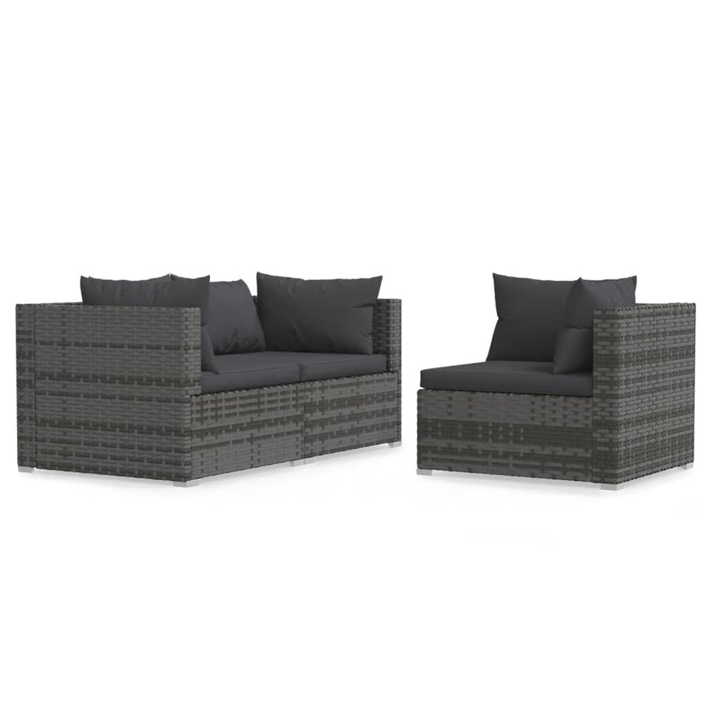 3-delige Loungeset met kussens poly rattan grijs MeubelReus