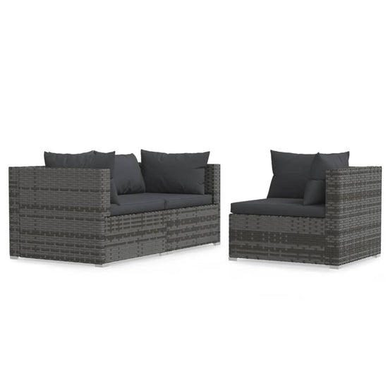 3-delige Loungeset met kussens poly rattan grijs MeubelReus