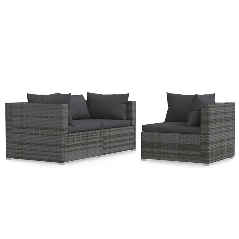 3-delige Loungeset met kussens poly rattan grijs MeubelReus