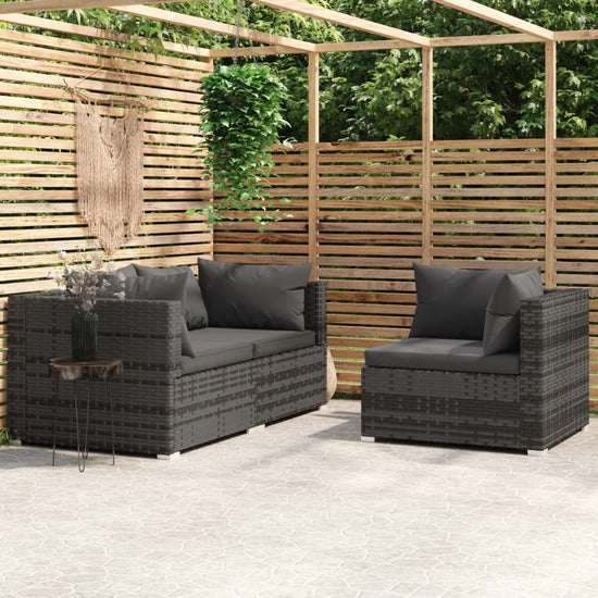 3-delige Loungeset met kussens poly rattan grijs MeubelReus