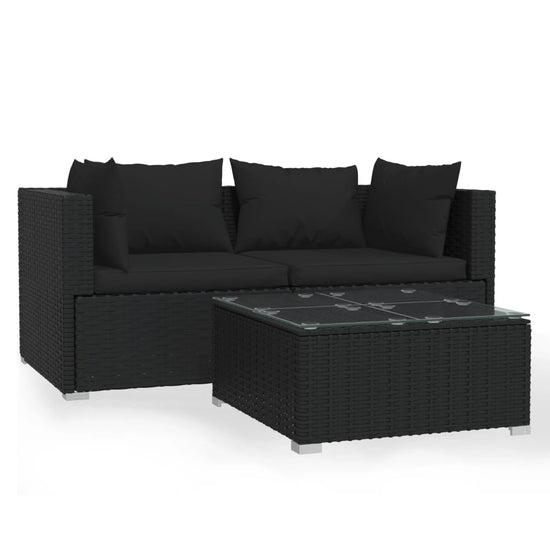 3-delige Loungeset met kussens poly rattan zwart MeubelReus