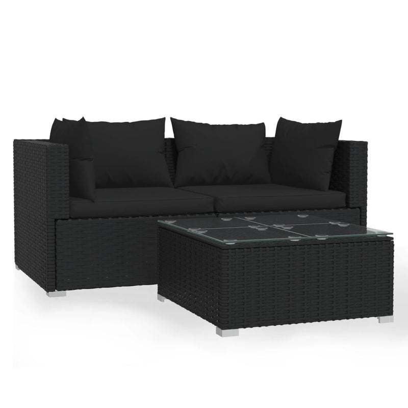 3-delige Loungeset met kussens poly rattan zwart MeubelReus