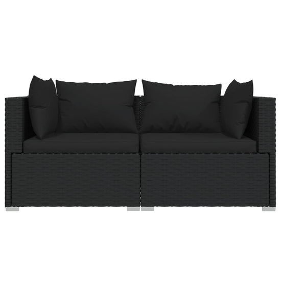 3-delige Loungeset met kussens poly rattan zwart MeubelReus