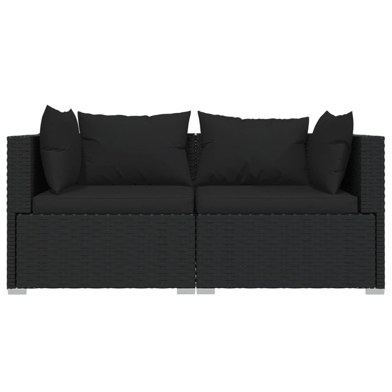 3-delige Loungeset met kussens poly rattan zwart MeubelReus