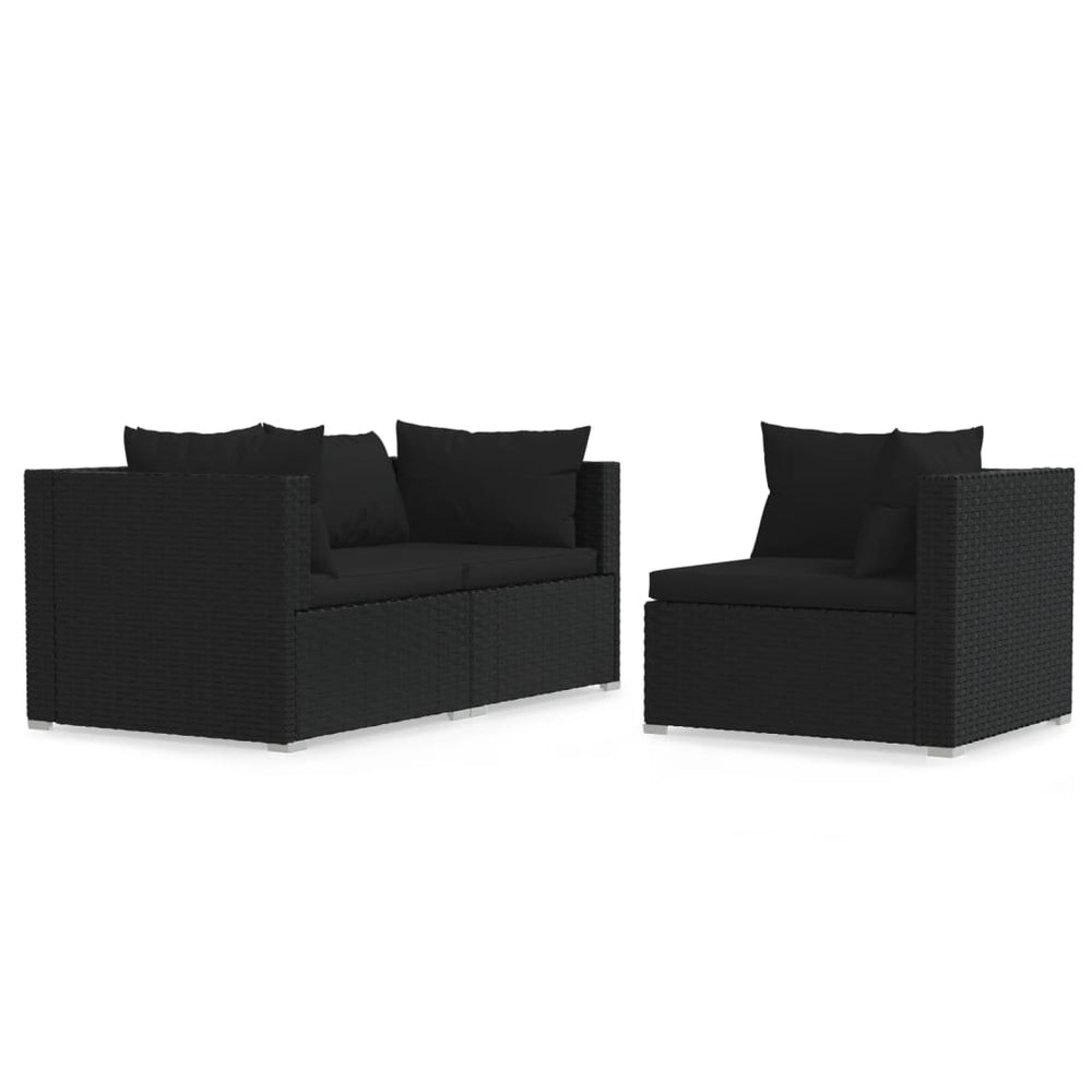 3-delige Loungeset met kussens poly rattan zwart MeubelReus