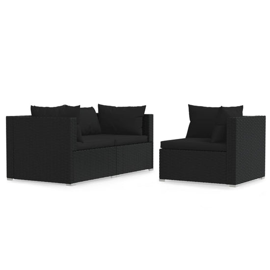 3-delige Loungeset met kussens poly rattan zwart MeubelReus
