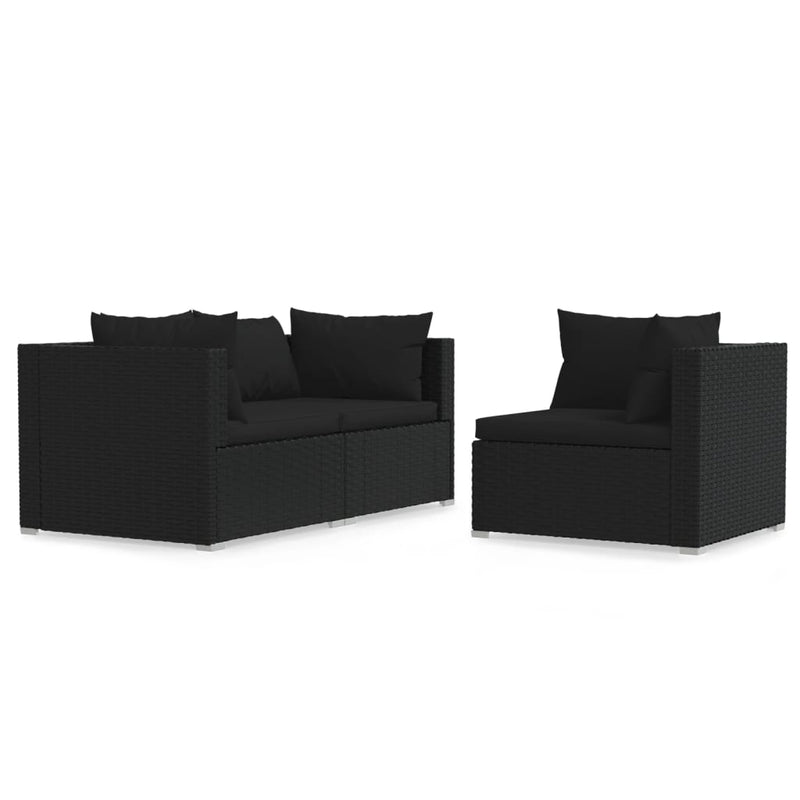 3-delige Loungeset met kussens poly rattan zwart MeubelReus