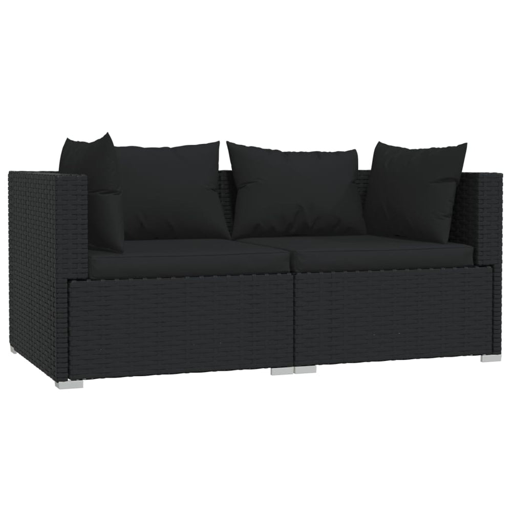 3-delige Loungeset met kussens poly rattan zwart MeubelReus