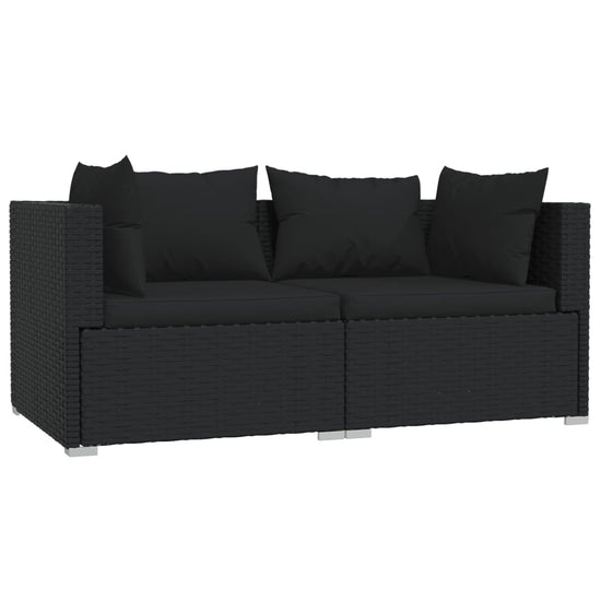 3-delige Loungeset met kussens poly rattan zwart MeubelReus