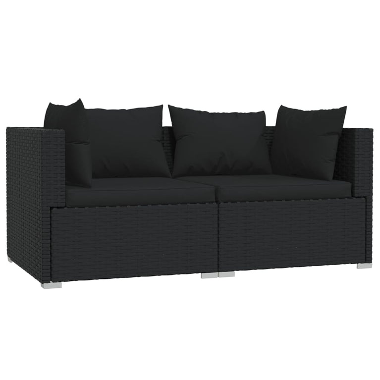 3-delige Loungeset met kussens poly rattan zwart MeubelReus