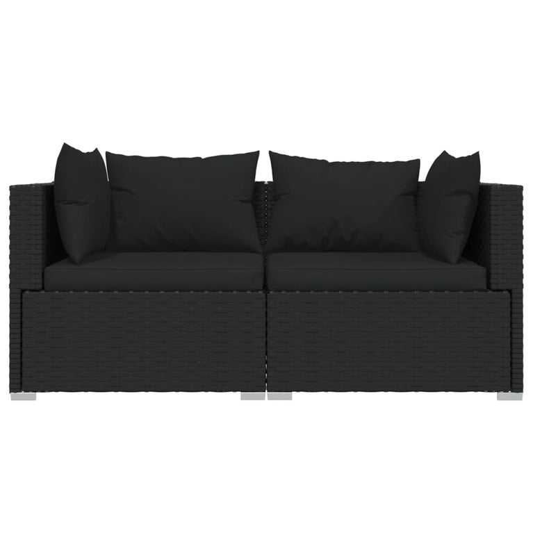 3-delige Loungeset met kussens poly rattan zwart MeubelReus