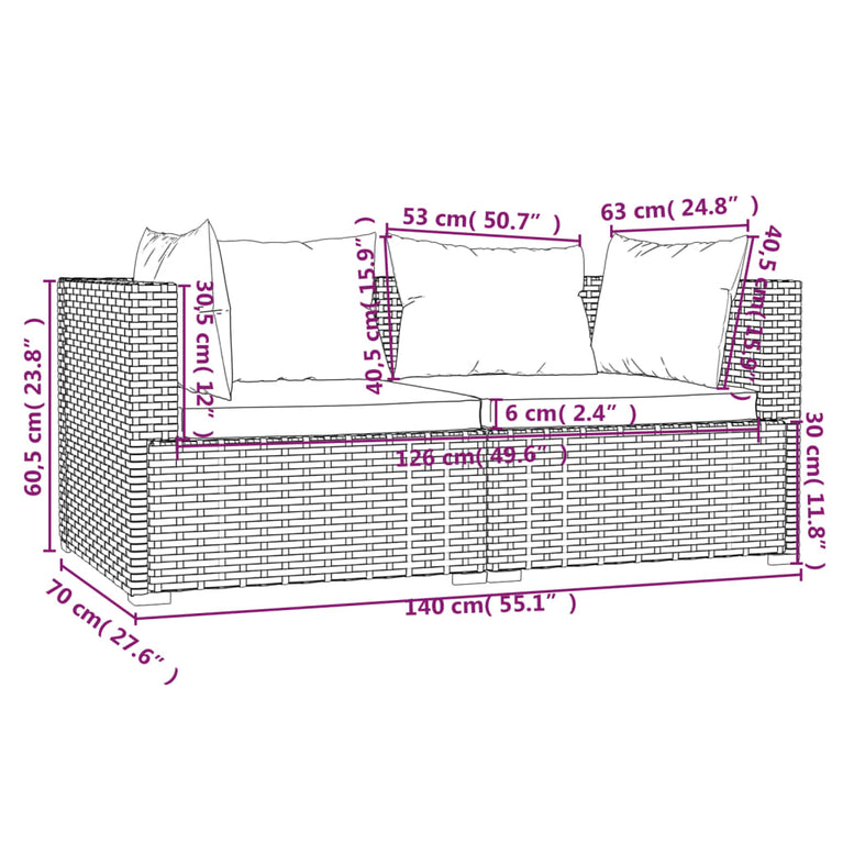 3-delige Loungeset met kussens poly rattan zwart MeubelReus