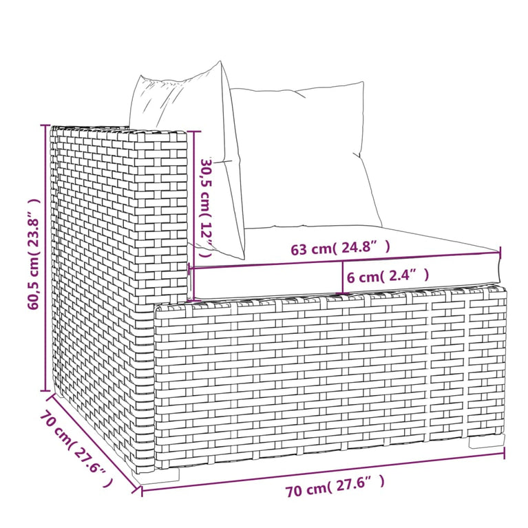 3-delige Loungeset met kussens poly rattan zwart MeubelReus