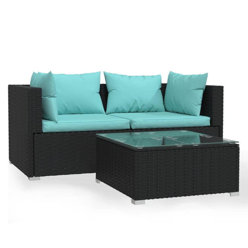 3-delige Loungeset met kussens poly rattan zwart MeubelReus