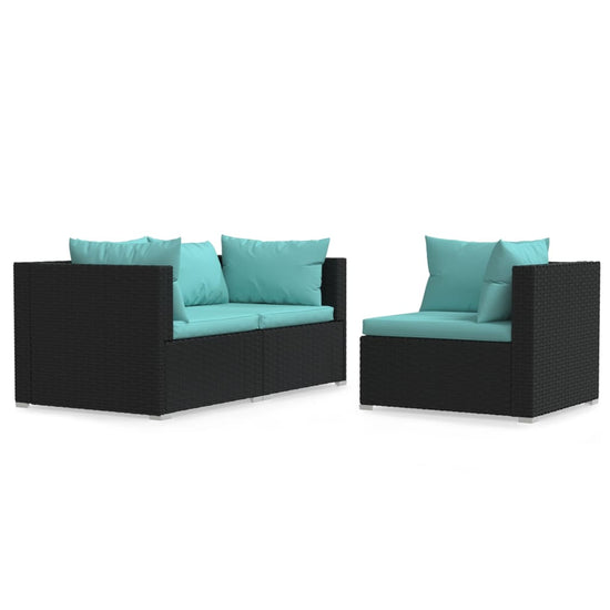 3-delige Loungeset met kussens poly rattan zwart MeubelReus