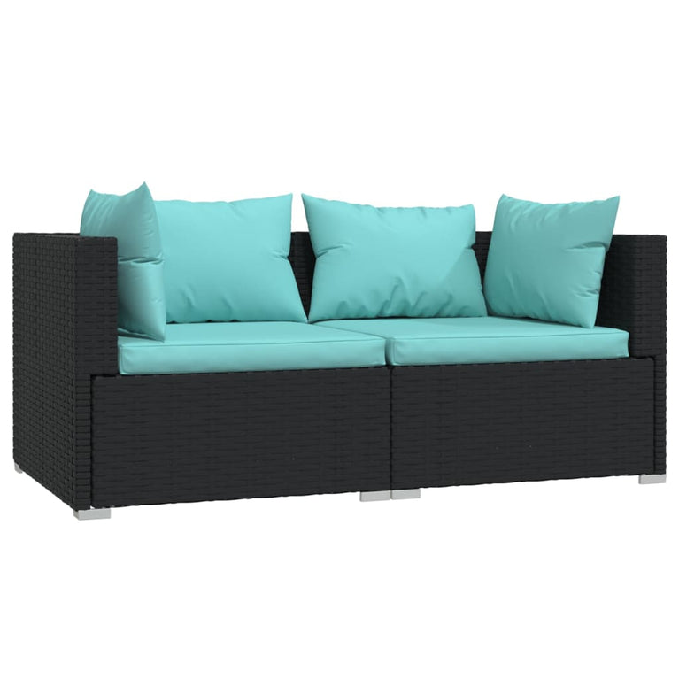 3-delige Loungeset met kussens poly rattan zwart MeubelReus