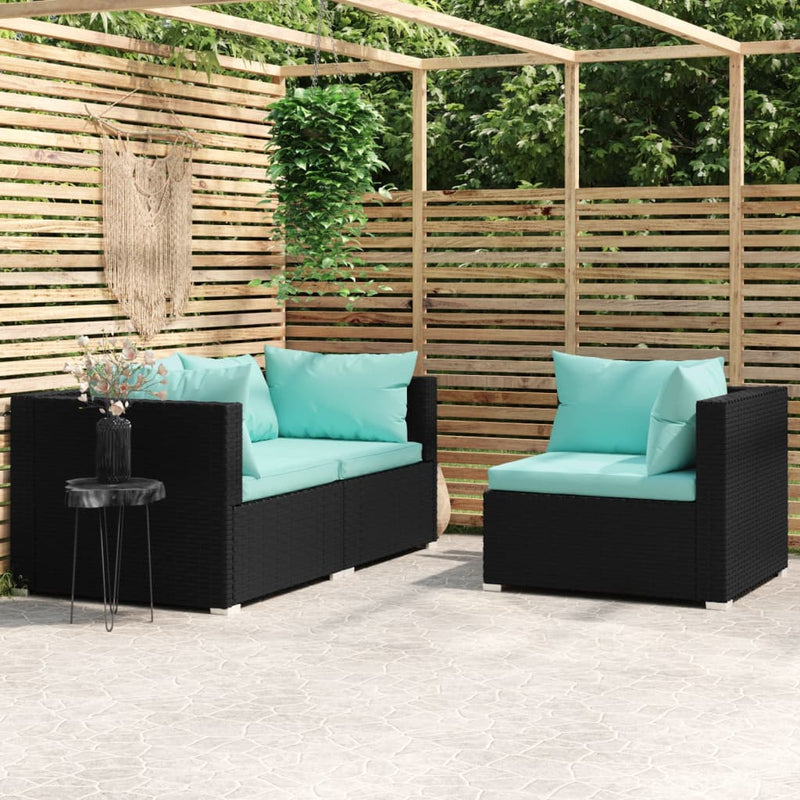 3-delige Loungeset met kussens poly rattan zwart MeubelReus