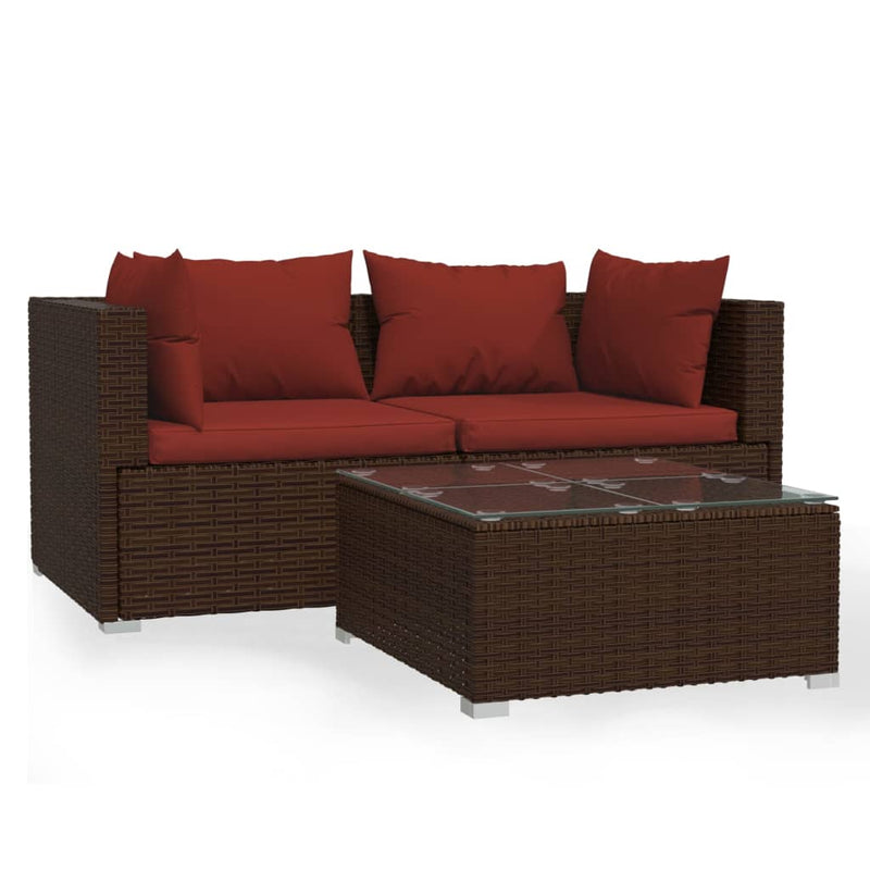 3-delige Loungeset met kussens poly rattan bruin MeubelReus