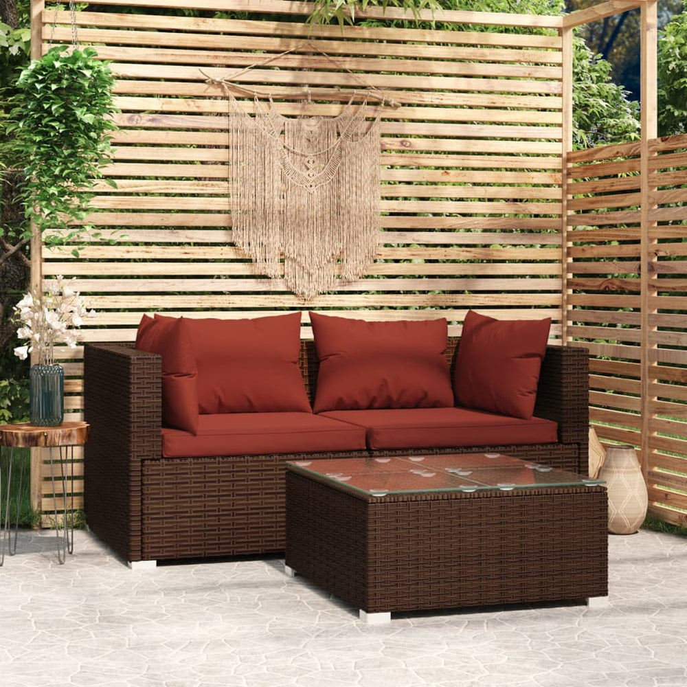 3-delige Loungeset met kussens poly rattan bruin MeubelReus