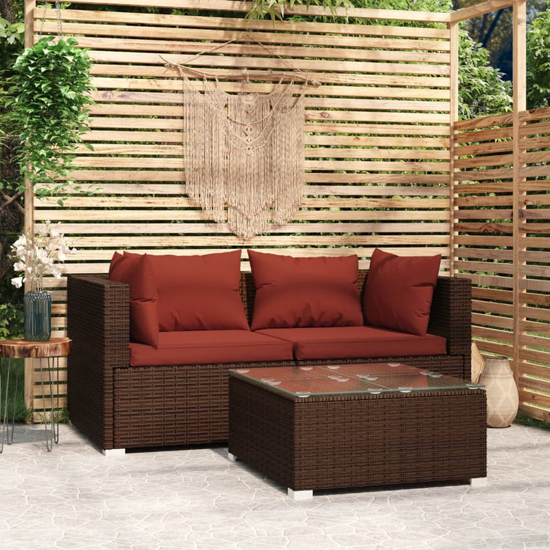3-delige Loungeset met kussens poly rattan bruin MeubelReus