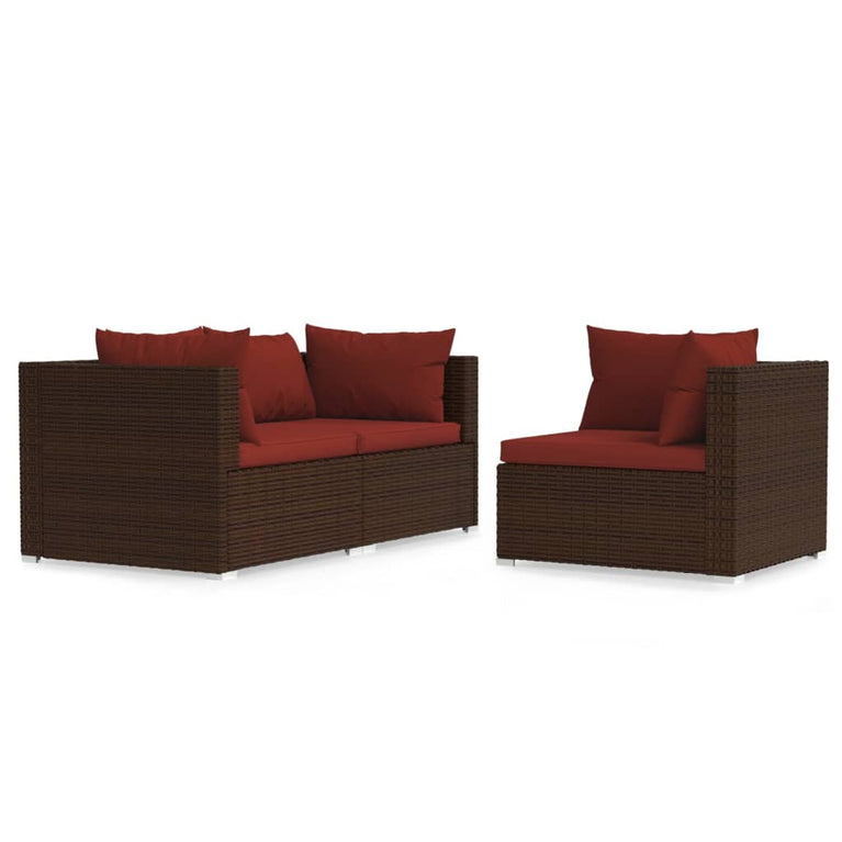 3-delige Loungeset met kussens poly rattan bruin MeubelReus