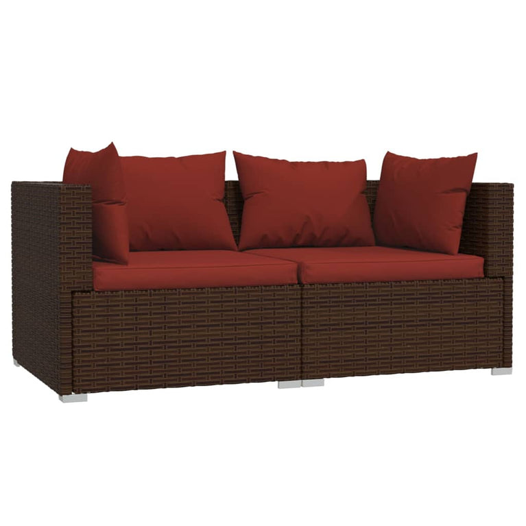 3-delige Loungeset met kussens poly rattan bruin MeubelReus