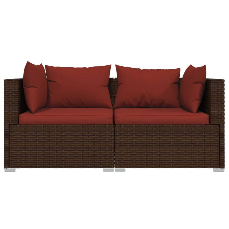 3-delige Loungeset met kussens poly rattan bruin MeubelReus