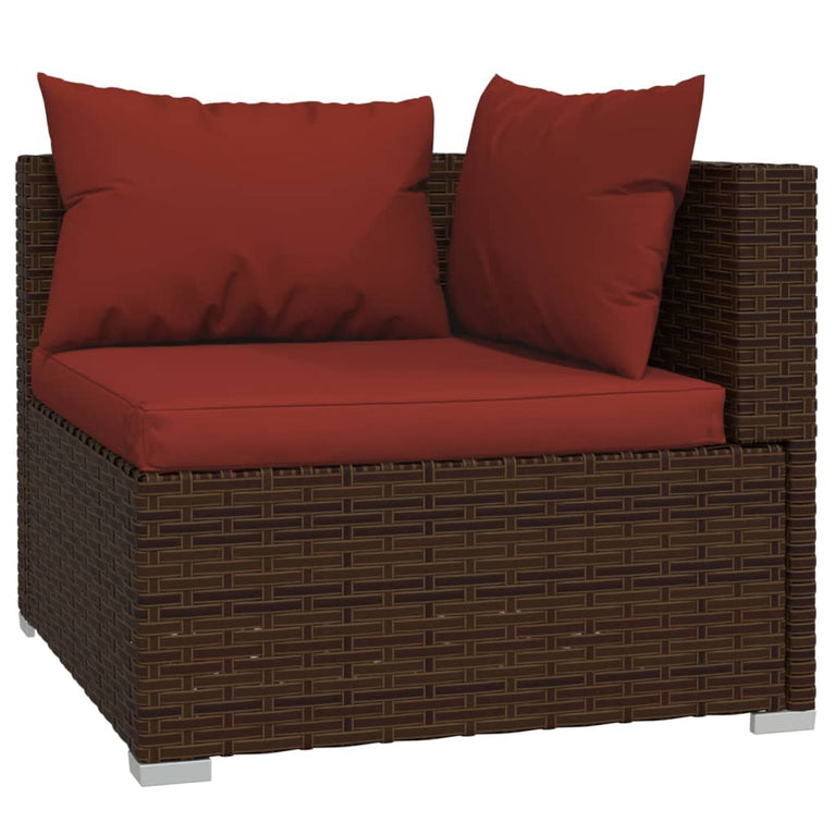 3-delige Loungeset met kussens poly rattan bruin MeubelReus