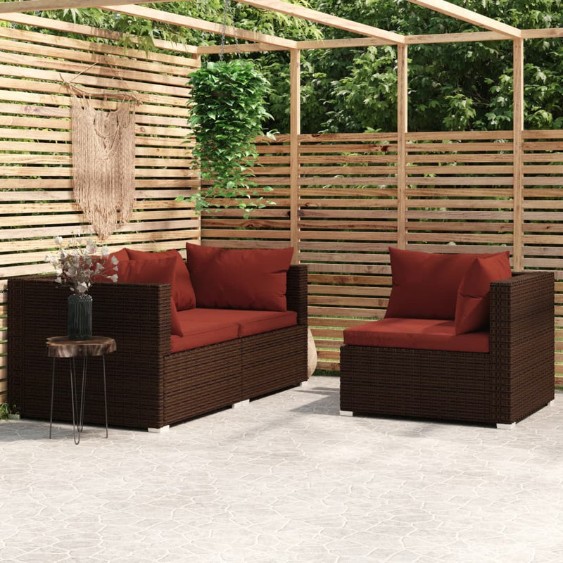 3-delige Loungeset met kussens poly rattan bruin MeubelReus