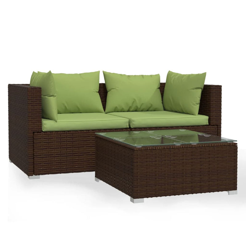 3-delige Loungeset met kussens poly rattan bruin MeubelReus