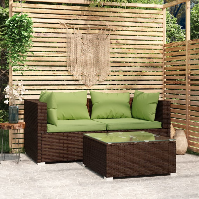 3-delige Loungeset met kussens poly rattan bruin MeubelReus